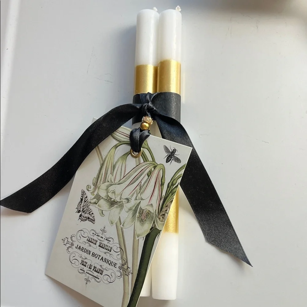 Candles White and Gold Candles with Black Ribbon